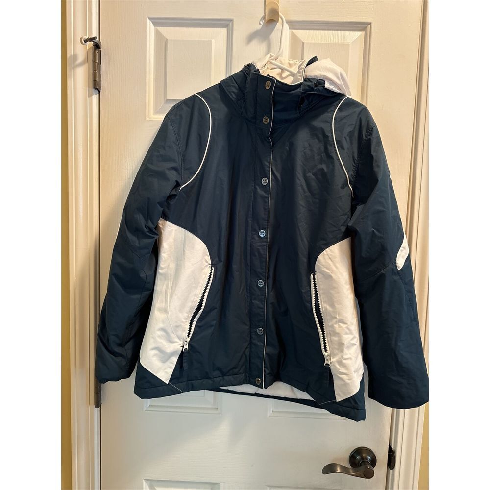 VTG‎ Columbia Women's Size L Jacket w/ Hood Blue And White Off White.
